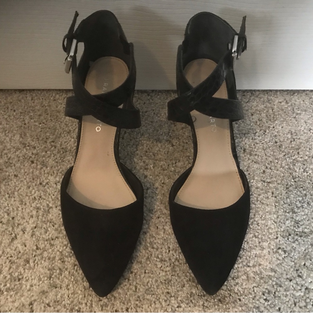 Black Pointed Toe Heels with Ankle Strap